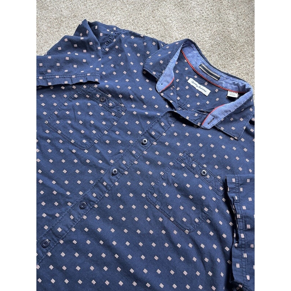 Tommy Bahama Men's Patriotic Cotton Button Up Shirt Short Sleeve XXL 2X Blue/Red